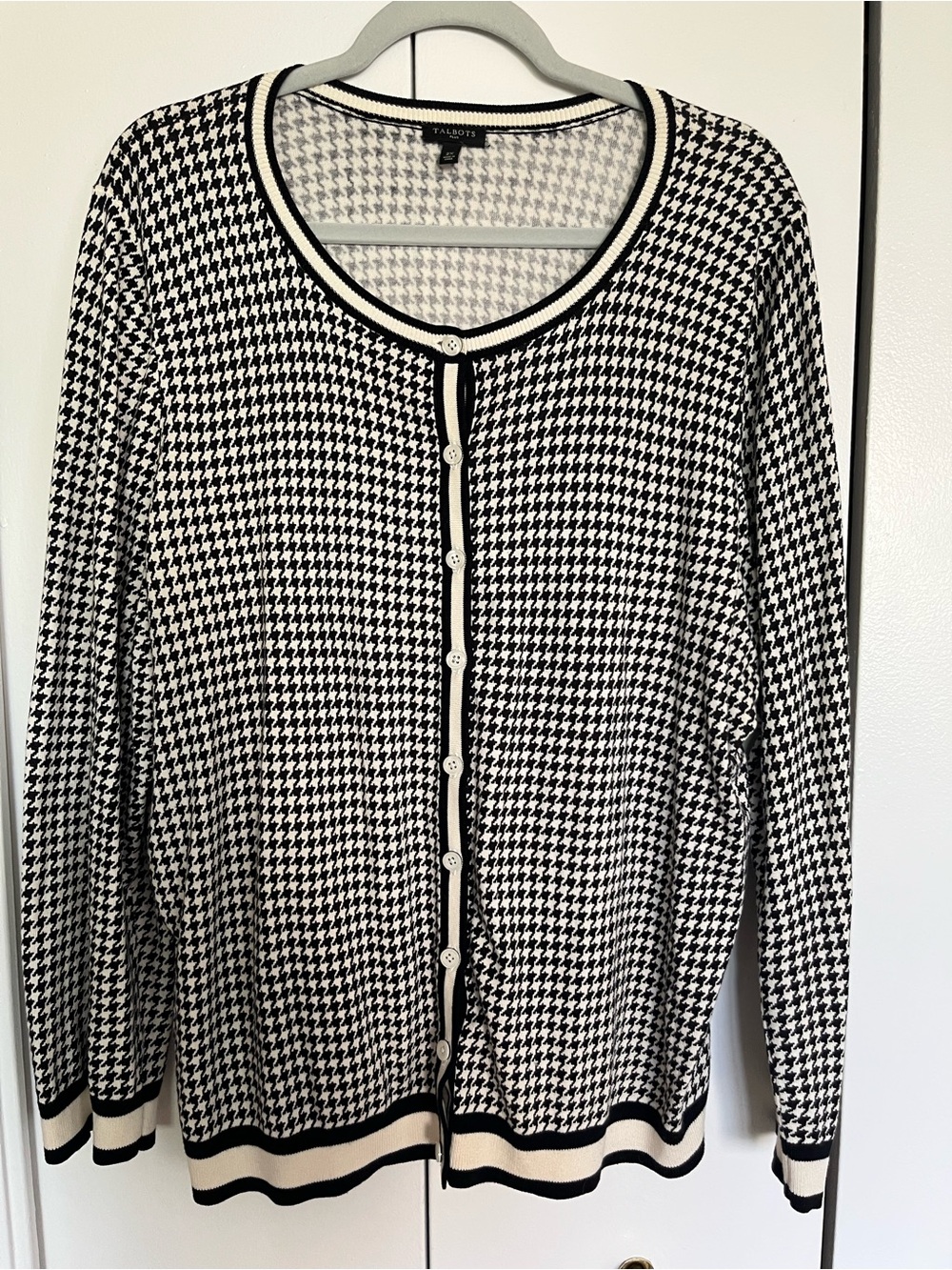 Talbots Houndstooth Cardigan Sweater, Black White, Size 2x